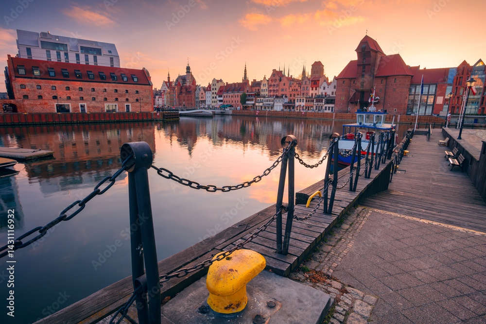 Gdansk, Poland. Cityscape image of old town Gdansk, Poland at beautiful sunset.