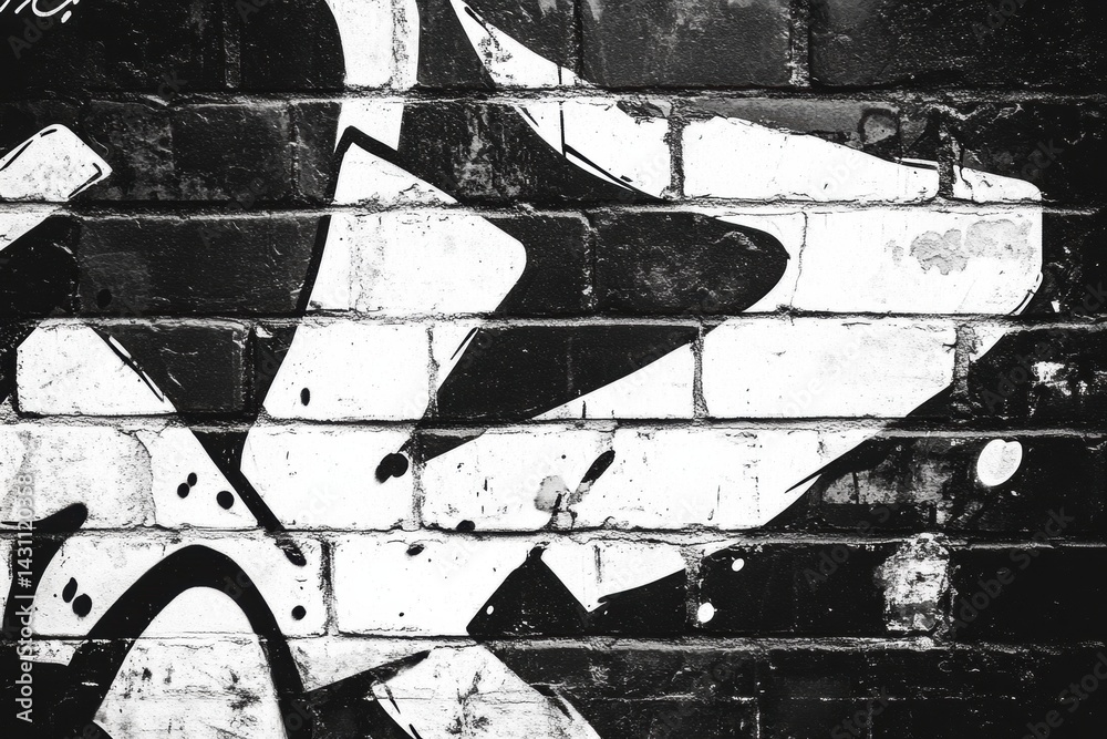 Bold Black and White Graffiti Illustration on Urban Brick Wall Showcases Street Art Culture and Creative Expression Generative AI