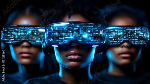 VR experience; diverse group; futuristic setting