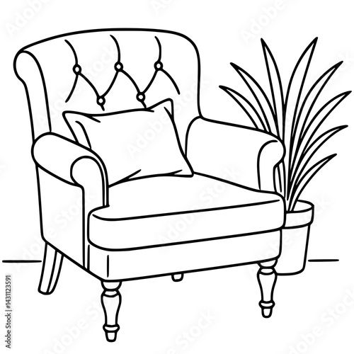 Chair and Potted Plant Illustration – Cozy Minimal Interior Design Icon