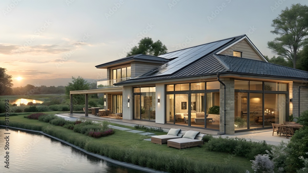 Eco-Conscious Luxury House with Seamless Solar Roof Eco-Conscious Luxury House with Seamless Solar Roof