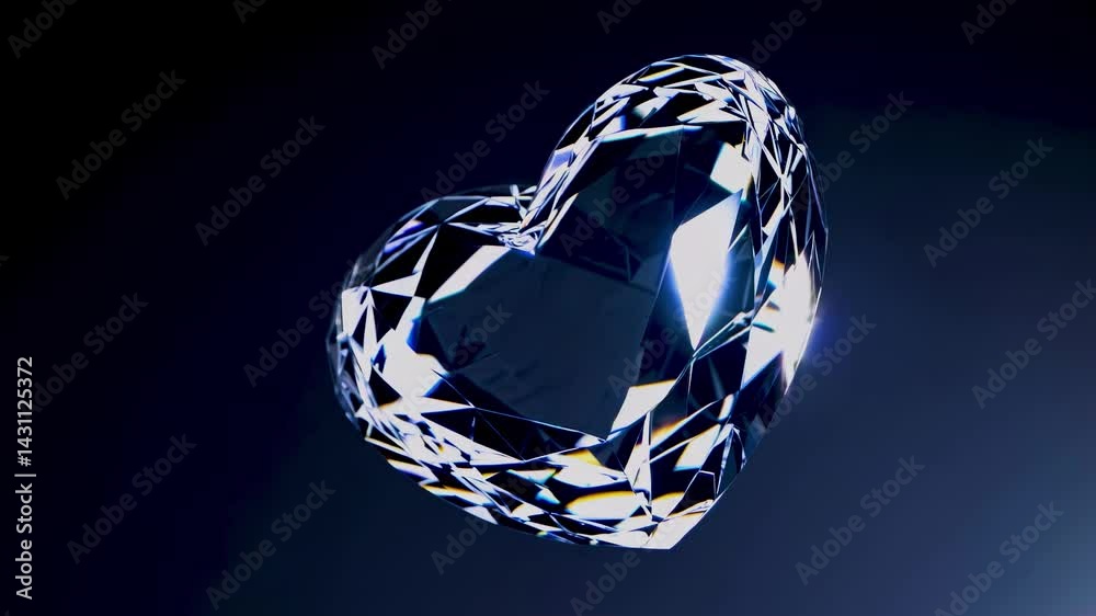A brilliant faceted diamond heart isolated on a pure black background reflecting light symbolizing preciousness value luxury eternal love wealth and clarity jewel gem