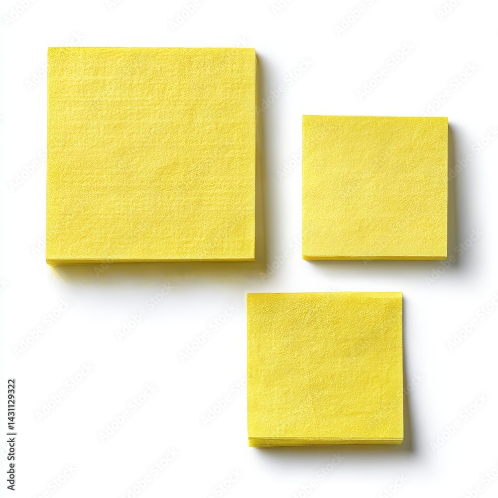 Three yellow sticky notes isolated on white background Three yellow sticky notes isolated on white background