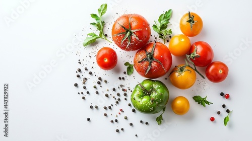 Fresh Vegetables and Herbs on a White Background