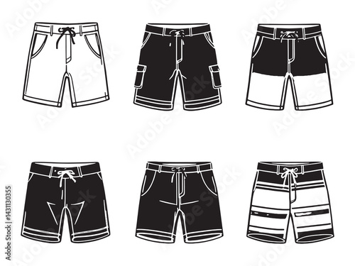 Board shorts line art trendy graphic beachwear holiday surf outfit