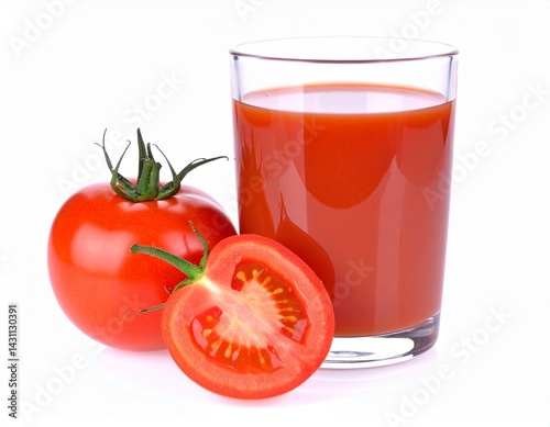 Red tomato juice, super appetising, pure white background