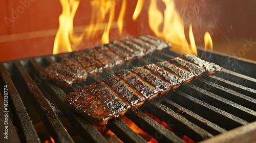 Grilled Meat on Fire