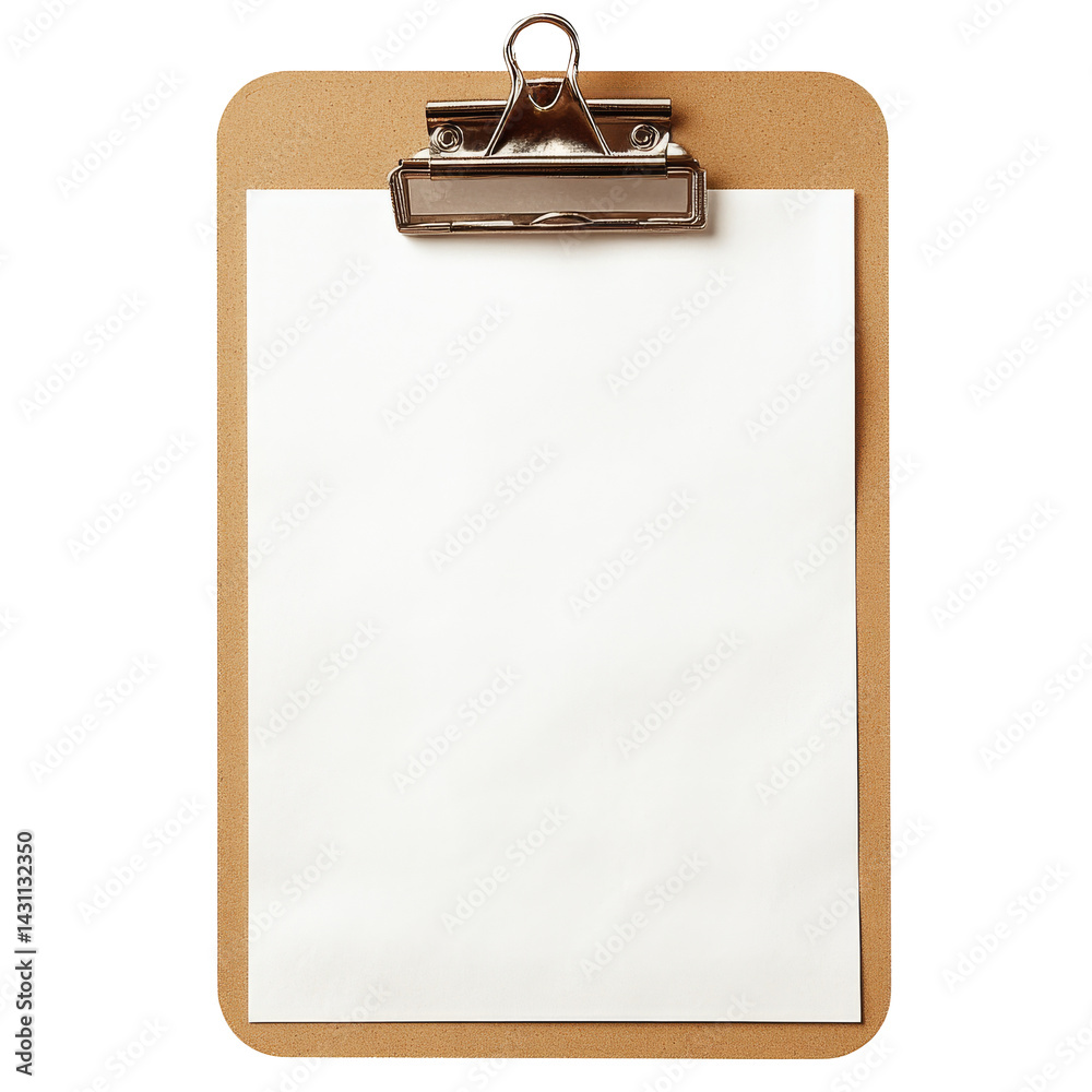 Clipboard with blank sheet of paper ready for notes and tasks at an organized workspace