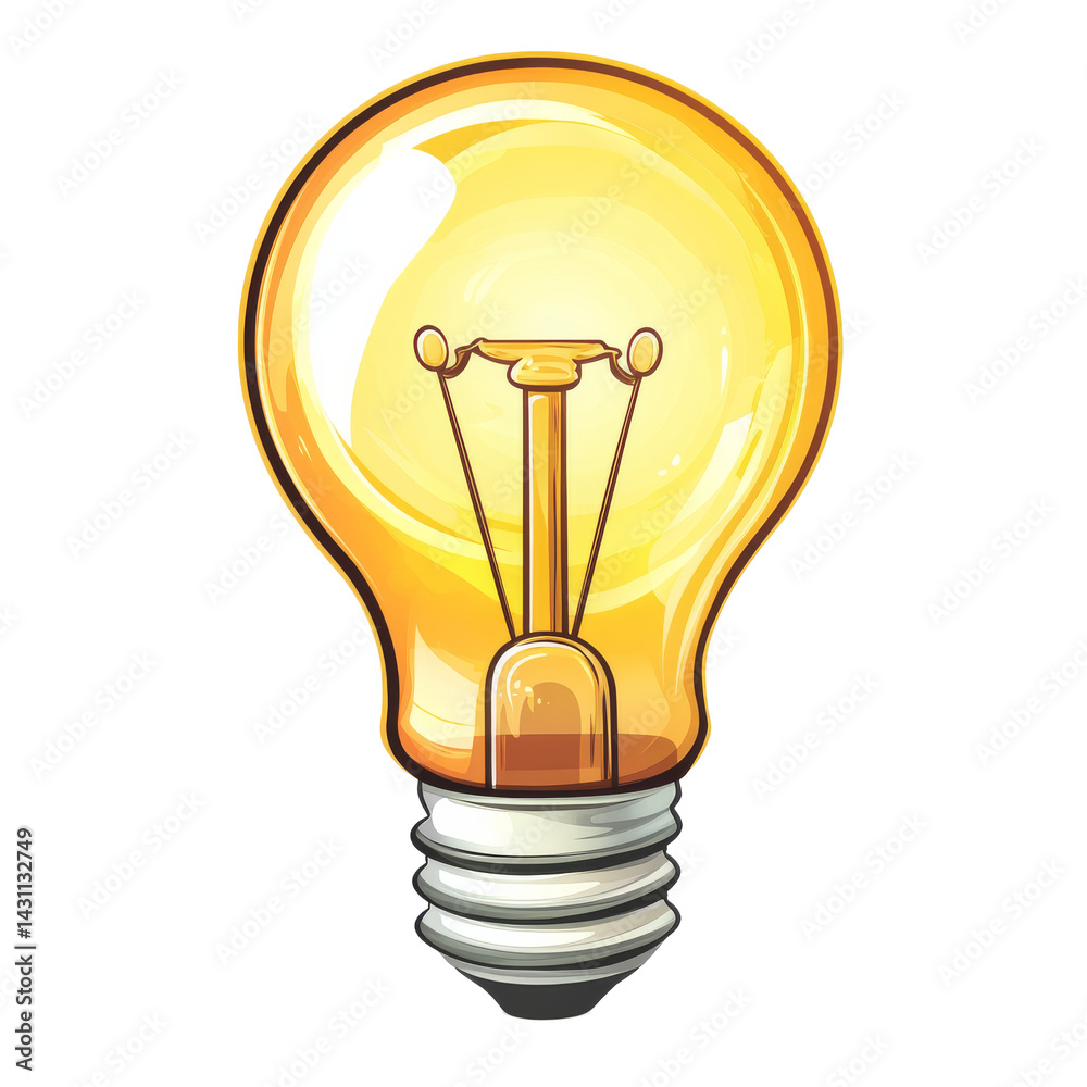 Bright yellow light bulb glowing brightly with filament visible indoors during the day