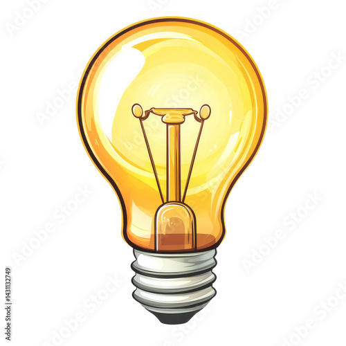 Obraz na płótnie Bright yellow light bulb glowing brightly with filament visible indoors during the day w salonie