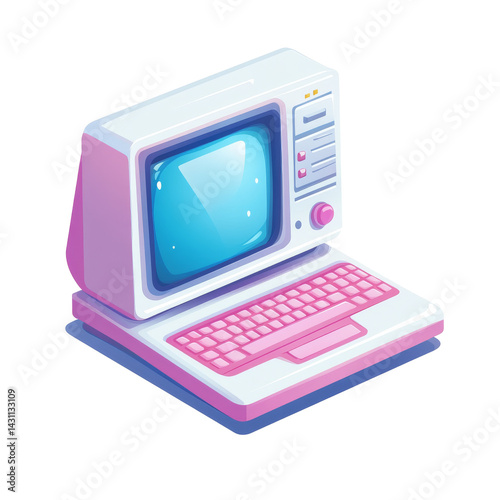 Obraz na płótnie Vintage computer design showcasing retro aesthetic with colorful keyboard and screen w salonie