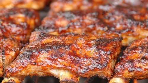 Grilled BBQ Ribs Close-Up
