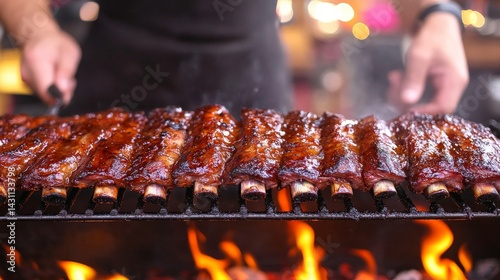 Barbecued Ribs on Grill