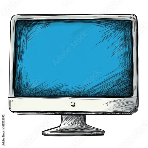 Obraz na płótnie Stylized computer monitor displaying a blue screen on a simple desk w salonie