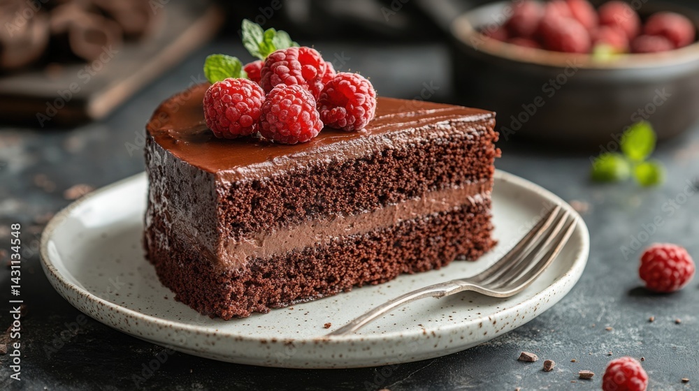 Delicious Chocolate Raspberry Layer Cake Slice Gourmet Dessert Sweet Treat