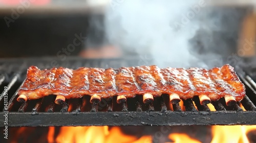 Grilled Ribs on Barbecue Grill