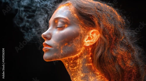 Woman's Face, Fiery Effect, Studio Shot