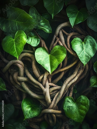 Entangled Roots and Vibrant Leaves Create a Heart Shape Representing Love for Nature Generative AI