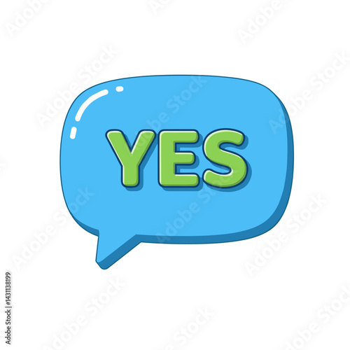 Green dialogue cloud with playful 'YES' text on white background in modern style