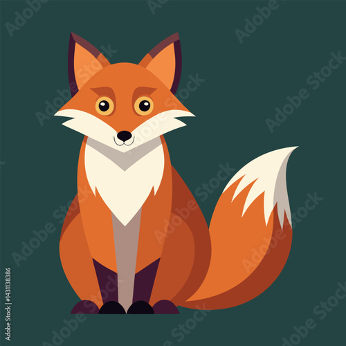 Cute Cartoon Fox Illustration Geometric Style Sitting Animal Design