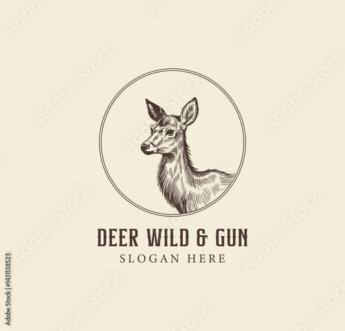 hand drawn vintage style deer logo design 