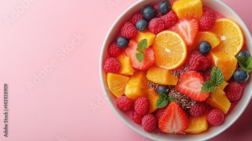 Obraz na płótnie Delicious Smoothie Bowl with Fresh Berries Oranges and Flax Seeds w salonie