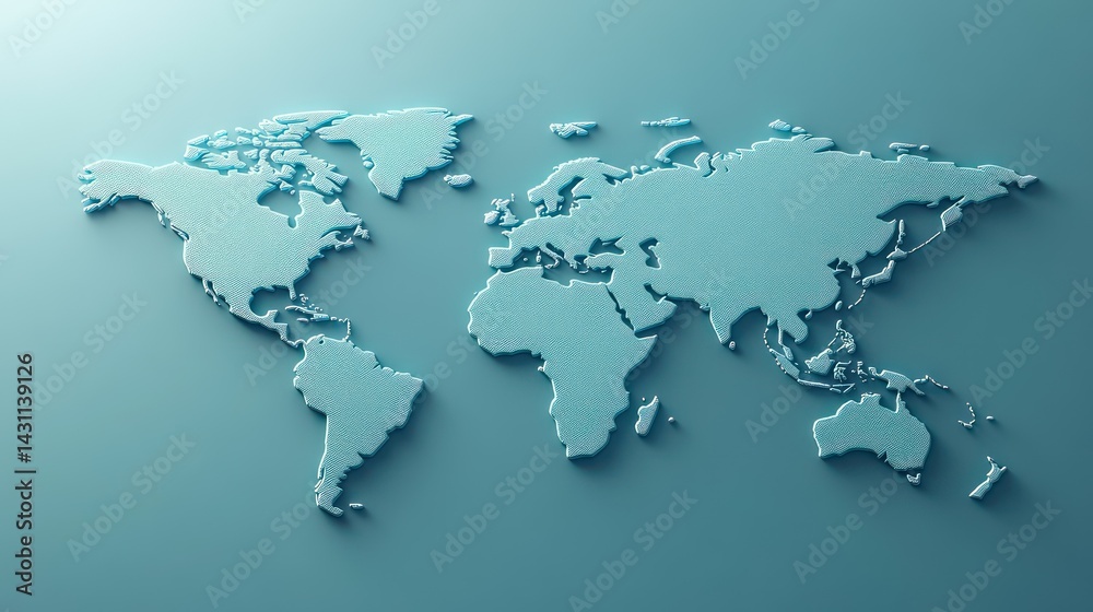 3D World Map on Light Blue Background (4) 3D World Map on Light Blue Background (4)