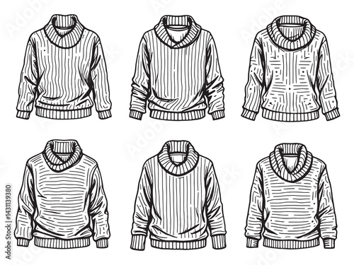 Cowl neck sweater line art modern fashion design illustration
