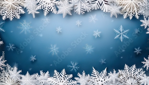 abstract christmas background with white snowflake borders and c