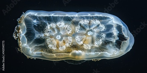 a venomous box jellyfish, its delicate body glowing under the waterâ€™s surface photo