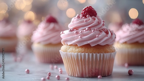 Delicious Pink Raspberry Cupcakes with Sprinkles Festive Dessert Bakery Treats