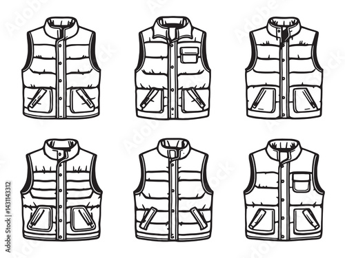 Down vest line art drawing capturing cozy winter fashion trends