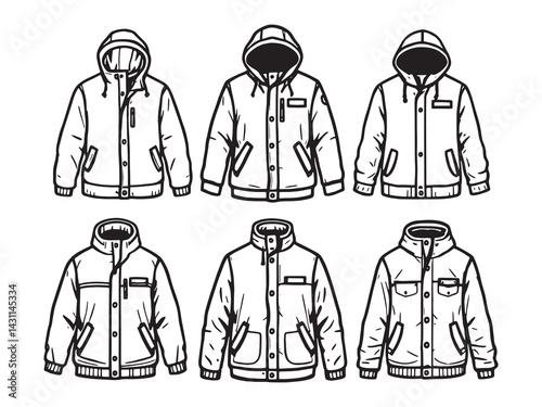 Fleece jacket line art minimalistic stylish warm outerwear drawing design