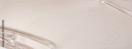 Beige silk satin luxury background. Beige elegant background with space for design. Draped fabric Flat lay, Template, cover, header, Wide banner. panoramic view. 3D vector illustration.