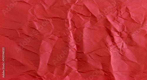 Vibrant Crumpled Red Tissue Paper Texture with Numerous Visible Wrinkles Creating a Detailed Surface