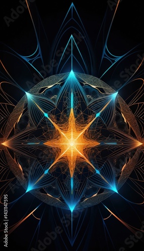 A vibrant computer-generated frame featuring dynamic orange and blue lines intertwining, creating an abstract, energetic design that captivates the viewer.