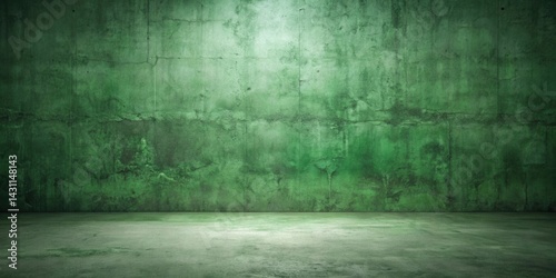 Empty Room with Aged Green Concrete Wall and Floor
