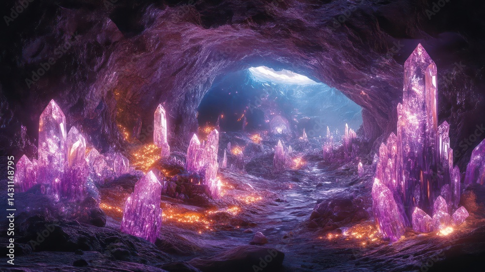 Magical cave filled with luminous crystals Magical cave filled with luminous crystals