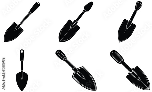 Trowel farming tool silhouette black vector art design set