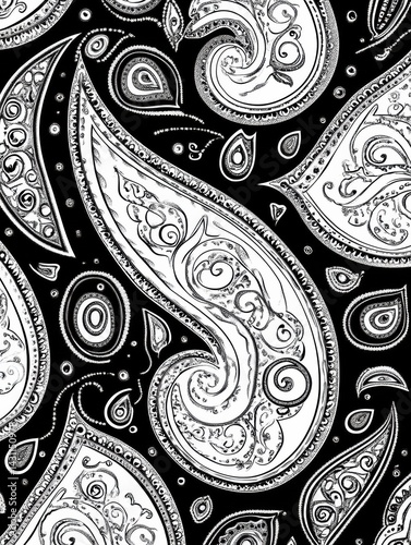 Obraz na płótnie Seamless Black and White Paisley Pattern With Intricate Ornamental Design for Versatile Applications Generative AI w salonie