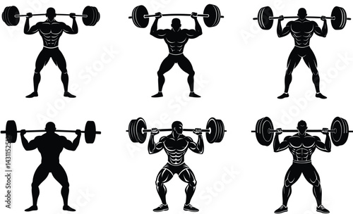 Weightlifting and gym workout silhouette vector art set design