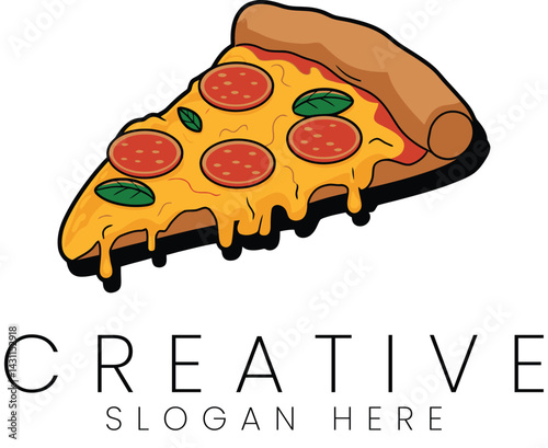 Delicious Melted Cheese Pizza Slice Illustration art hot food meal menu basil tasty lunch 