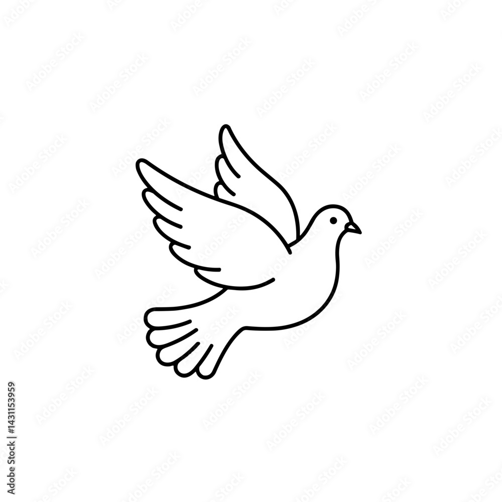 Dove icon on transparent background, minimalistic style, black and white Dove icon on transparent background, minimalistic style, black and white