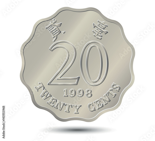 Reverse of Hong Kong coins 20 cents. Vector illustration.