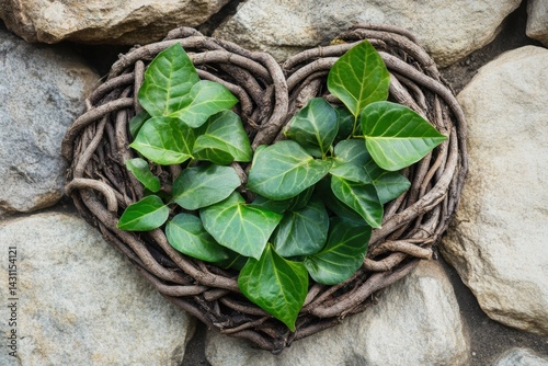 Entangled Roots Form a Heart With Vibrant Green Leaves, Symbolizing Natures Love and Connection to the Earth Generative AI