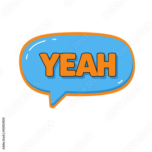 Orange dialogue cloud with playful 'YEAH' text on white background in modern style