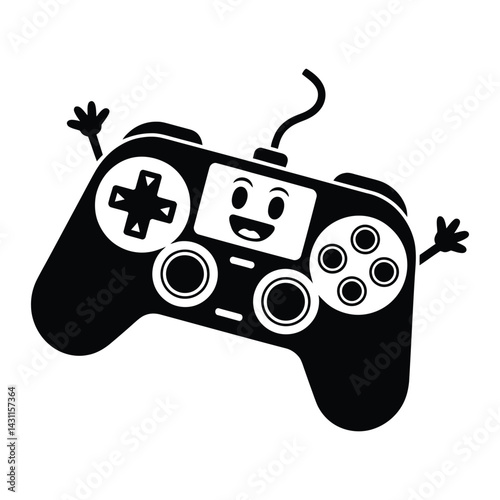 Gaming Controller Doodle funny, Silhouette, Vector, Icon, Logo, White Background.