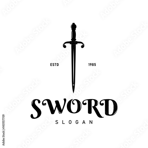 Sword Silhouette with Vintage Style Design Logo Vector