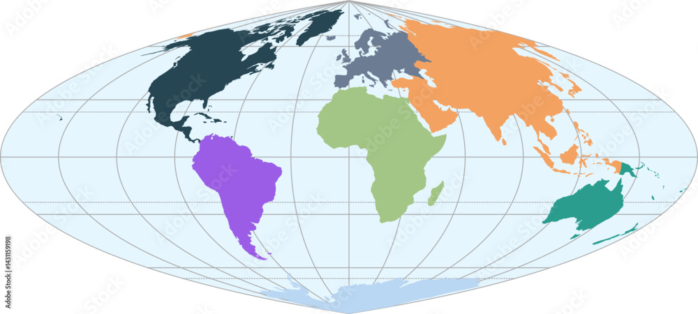 Fototapeta premium World vector map with continent boundaries and graticules (Quartic authalic projection, PPT-compatible, pre-colored & fully editable)