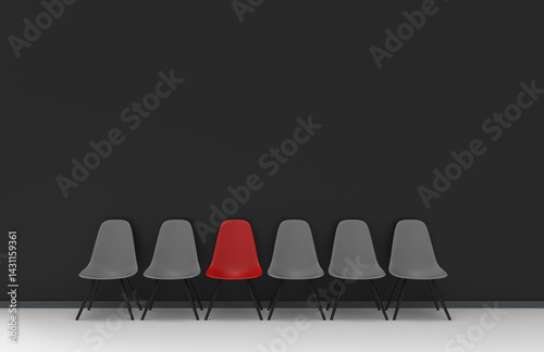 hot chair red chair -  between dull grey ones